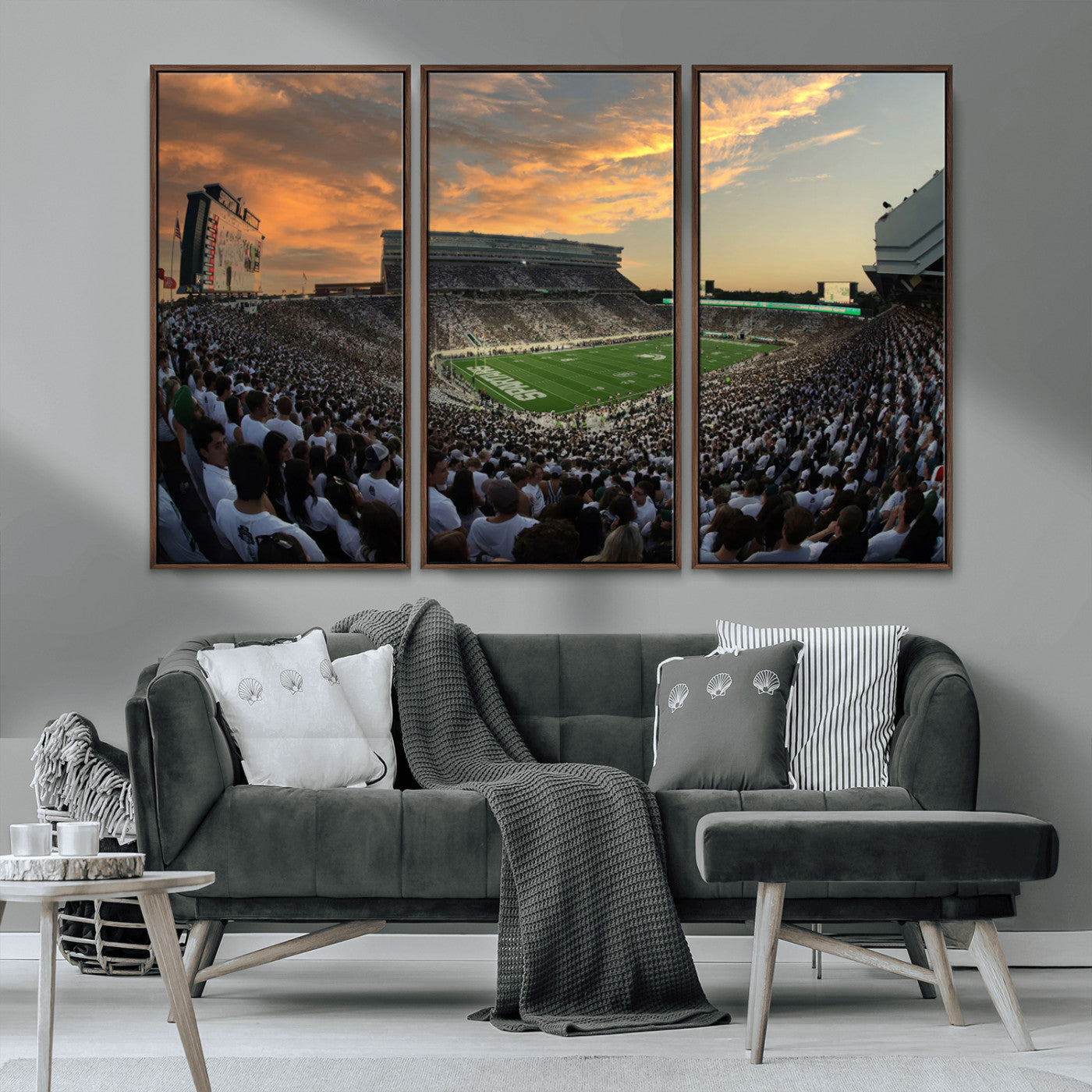 MGV-FC-48X32-3P - Michigan State Spartans Football Team Print - East Lansing Spartan Stadium Wall Art Canvas Print