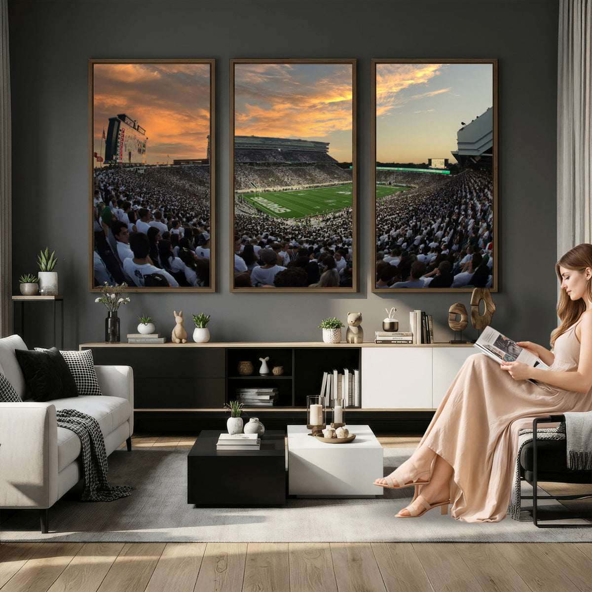 99155-PAN-FL-20X10 - Michigan State Spartans Football Team Print - East Lansing Spartan Stadium Wall Art Canvas Print