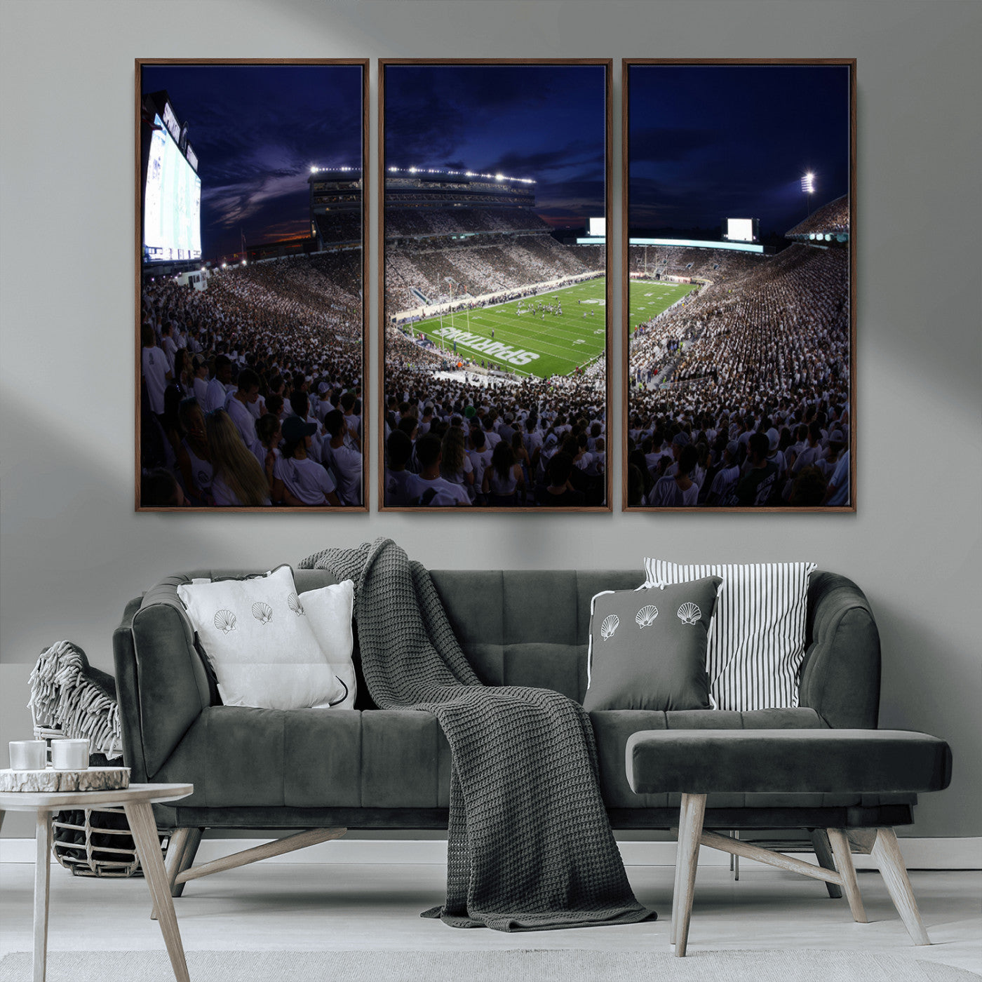 MGV-FC-48X32-3P - Michigan State Spartans Canvas, Framed Football Team Print - East Lansing Spartan Stadium Wall Art