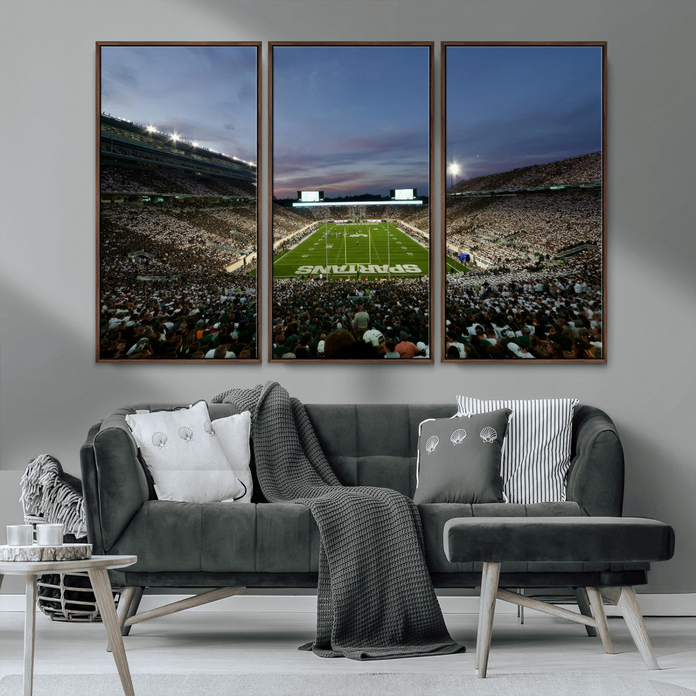 MGV-FC-48X32-3P - Michigan State Spartans Football Team Print - East Lansing Spartan Stadium Canvas Print