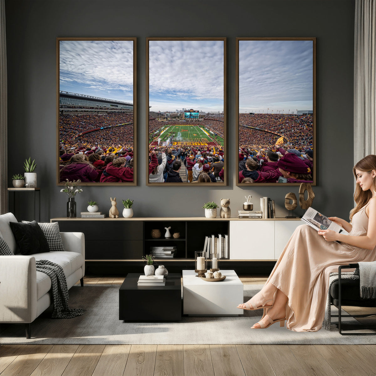 38459-PAN-FL-20X10 - University of Minnesota Golden Gophers Football Team Print - Minneapolis Huntington Bank Stadium Art
