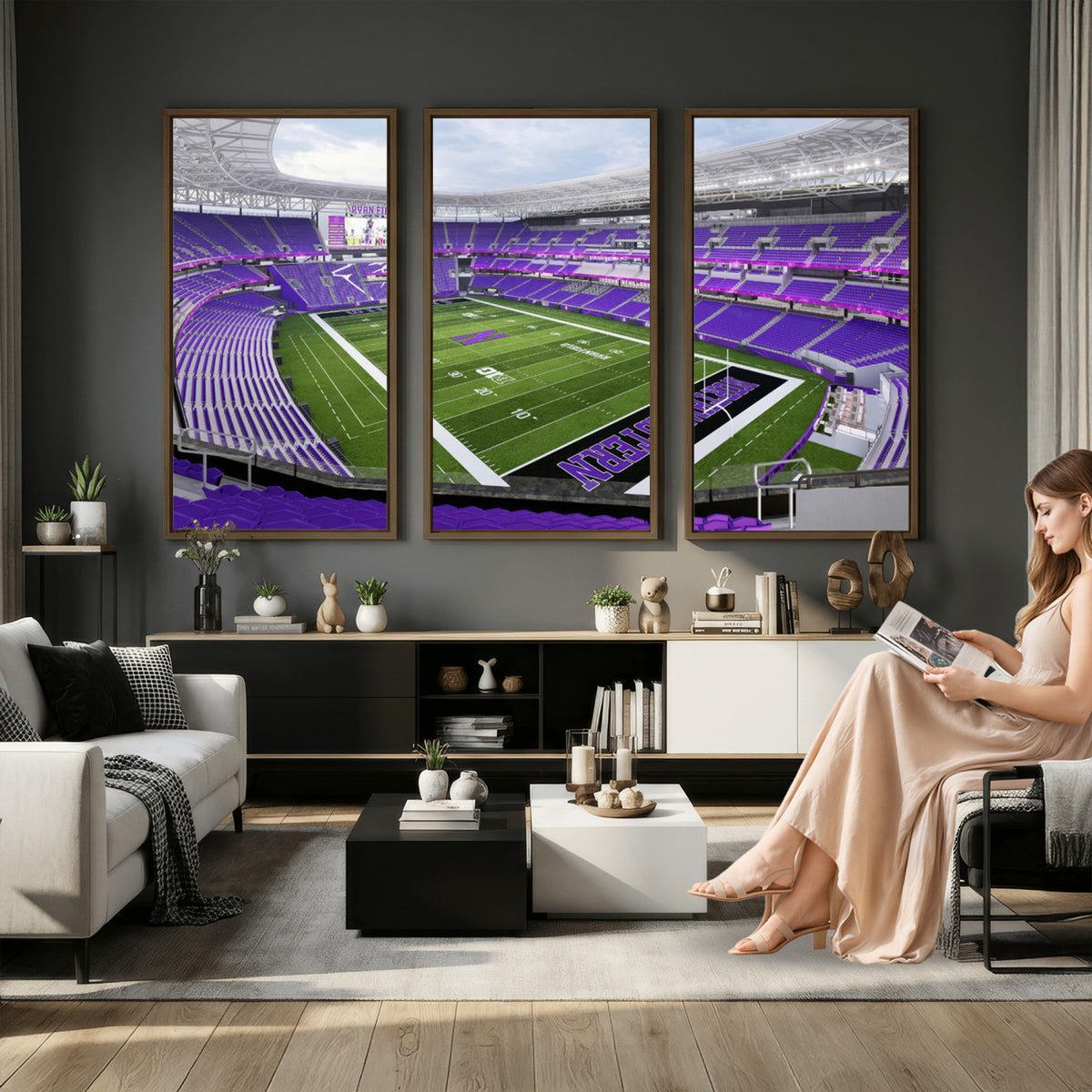 49190-MGV-CV-36X24 - Northwestern University Wildcats Football Team Print - Evanston Ryan Field Wall Art Canvas Print