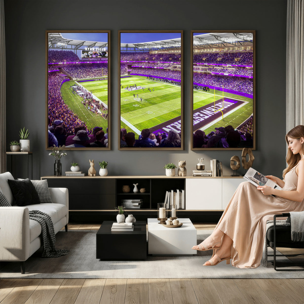 81245-MGV-CV-36X24 - Northwestern University Wildcats Football Team Print - Evanston Ryan Field Wall Art Canvas Print