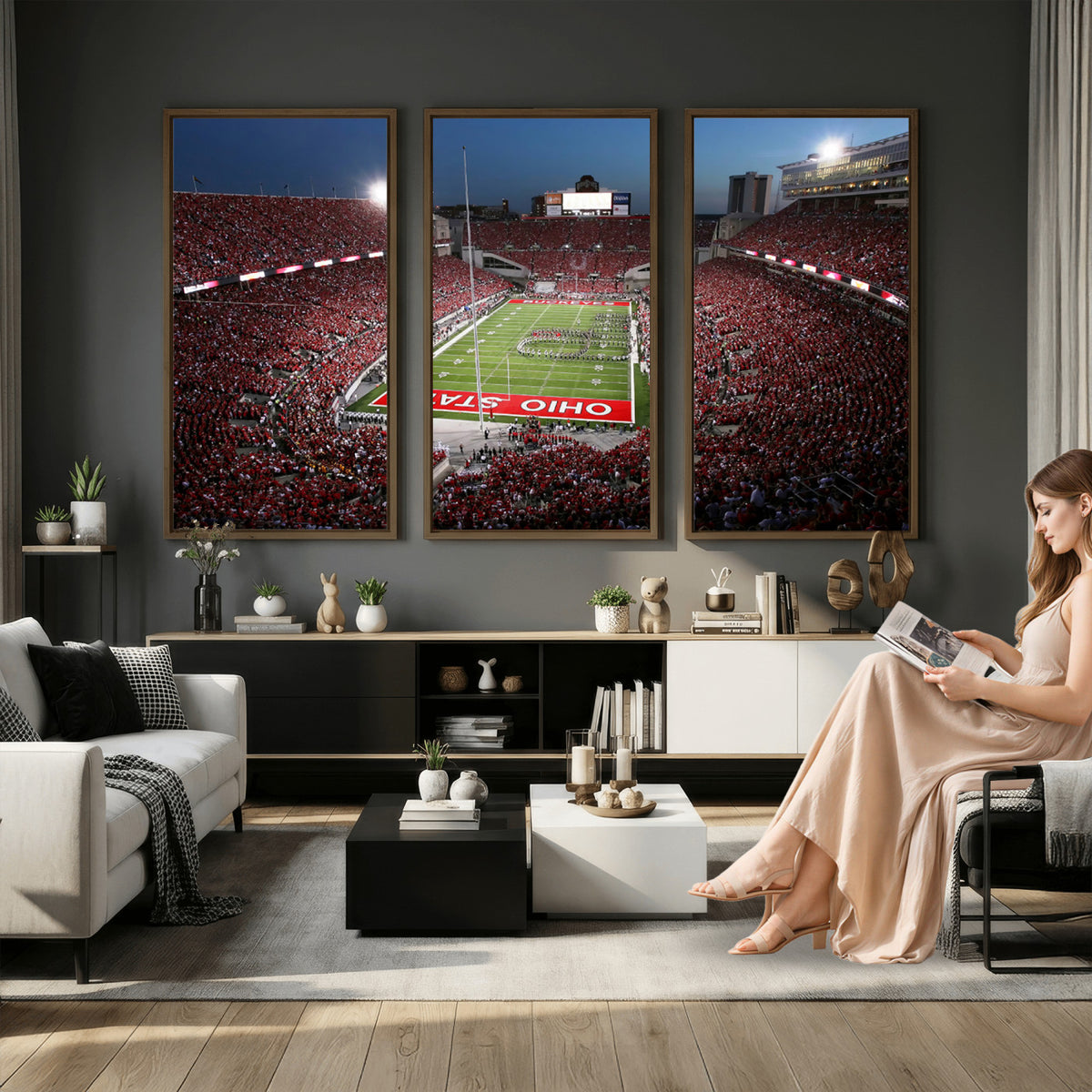 98743-PAN-FL-20X10 - Ohio State University Buckeyes Football Team Print - Columbus Ohio Stadium Wall Art Canvas Print