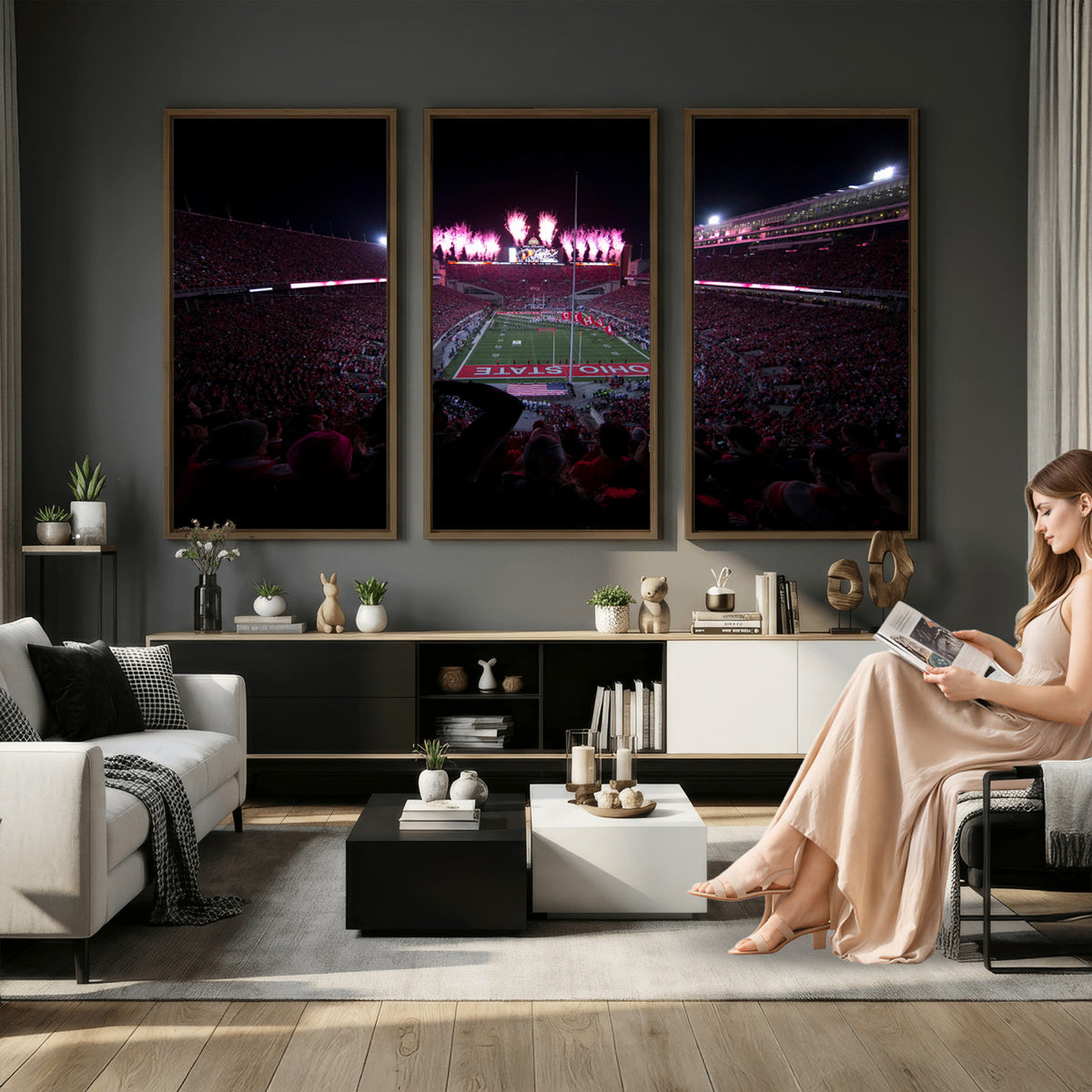 20483-PAN-FL-20X10 - Ohio State University Buckeyes Football Team Print - Columbus Ohio Stadium Wall Art Canvas Print
