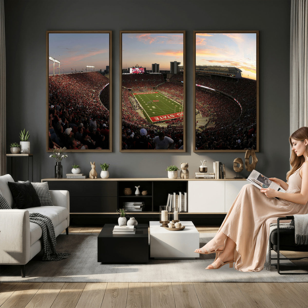 28825-PAN-FL-20X10 - Ohio State University Buckeyes Football Team Print - Columbus Ohio Stadium Wall Art Canvas Print