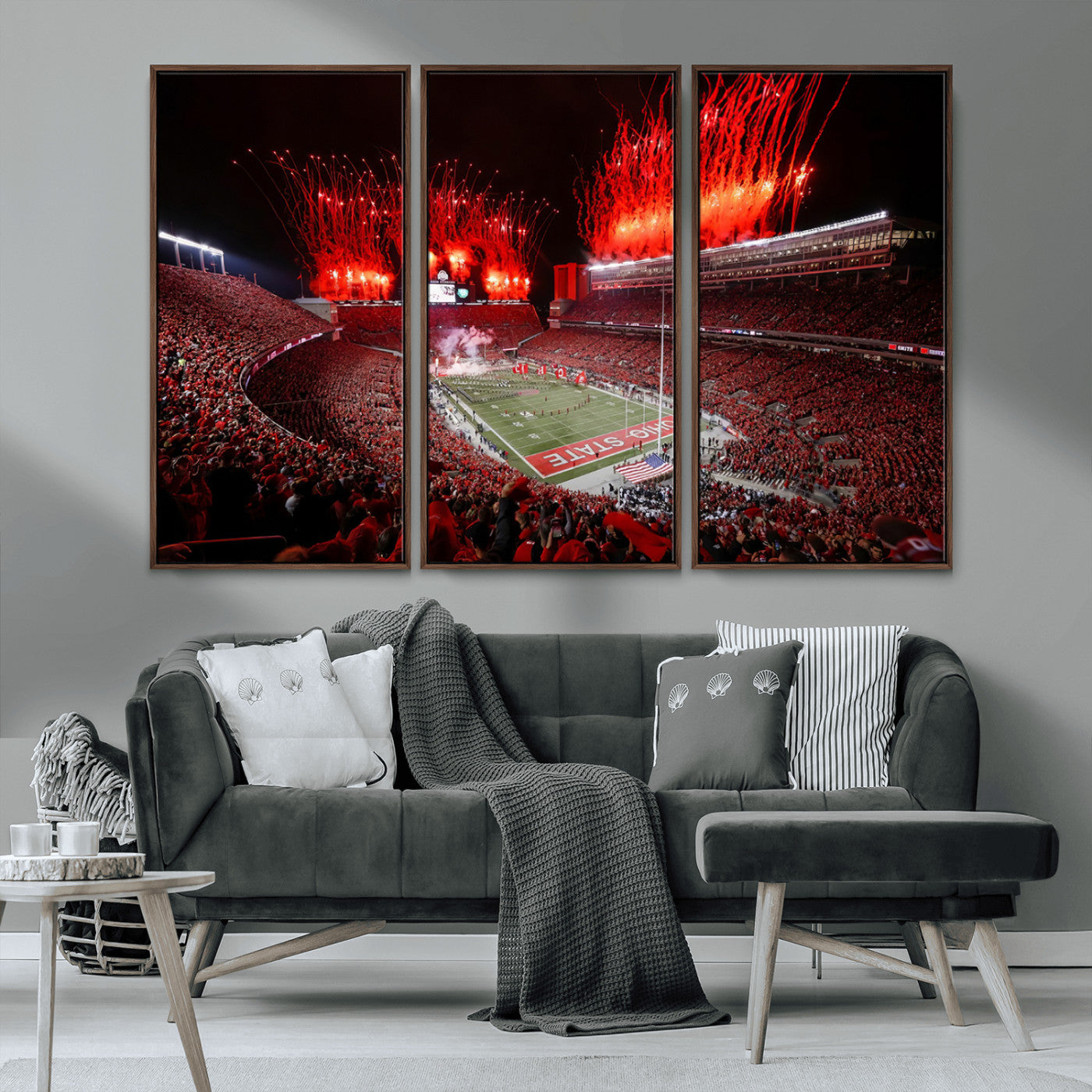 MGV-FC-48X32-3P - Ohio State University Buckeyes Football Team Print - Columbus Ohio Stadium Wall Art Canvas Print