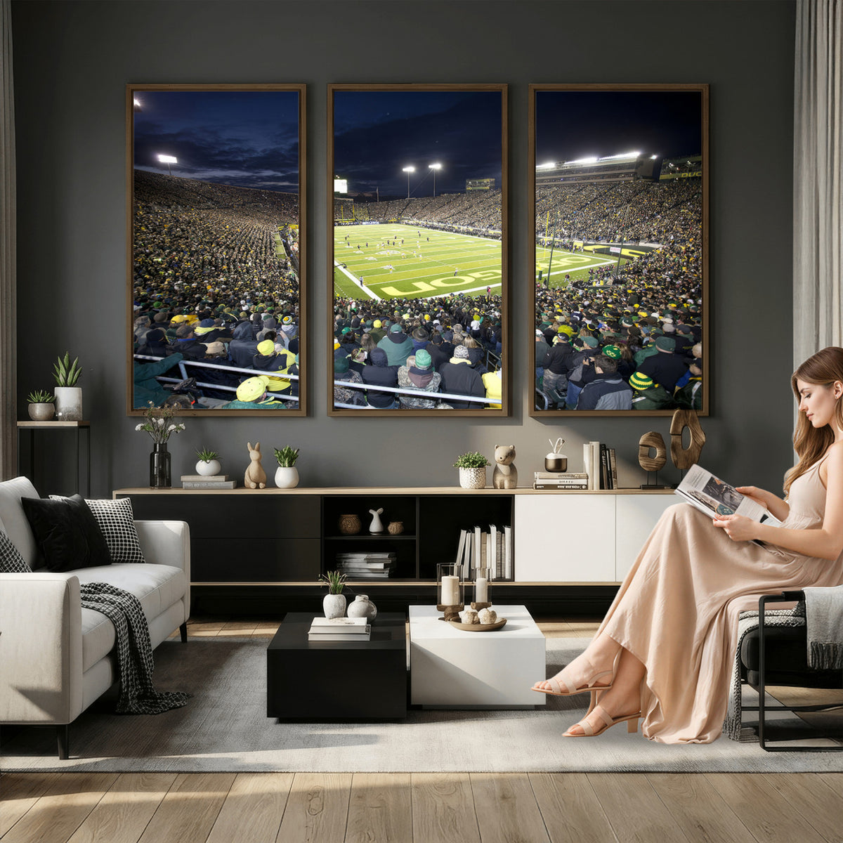 48756-PAN-FL-20X10 - University of Oregon Ducks Football Team Print - Eugene Autzen Stadium Wall Art Canvas Print