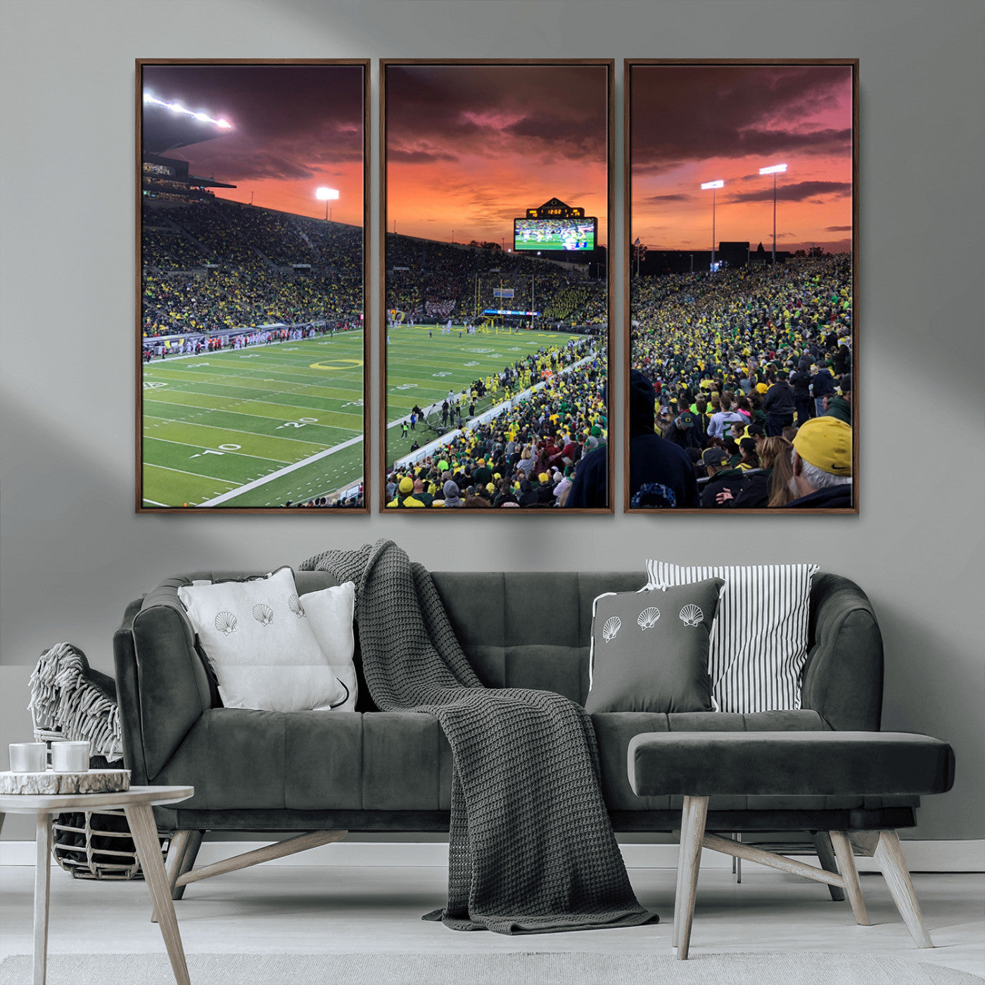MGV-FC-48X32-3P - Eugene Autzen Stadium Canvas Wall Art Print – Sunset Over Iconic Football Field Wall Decor for Home