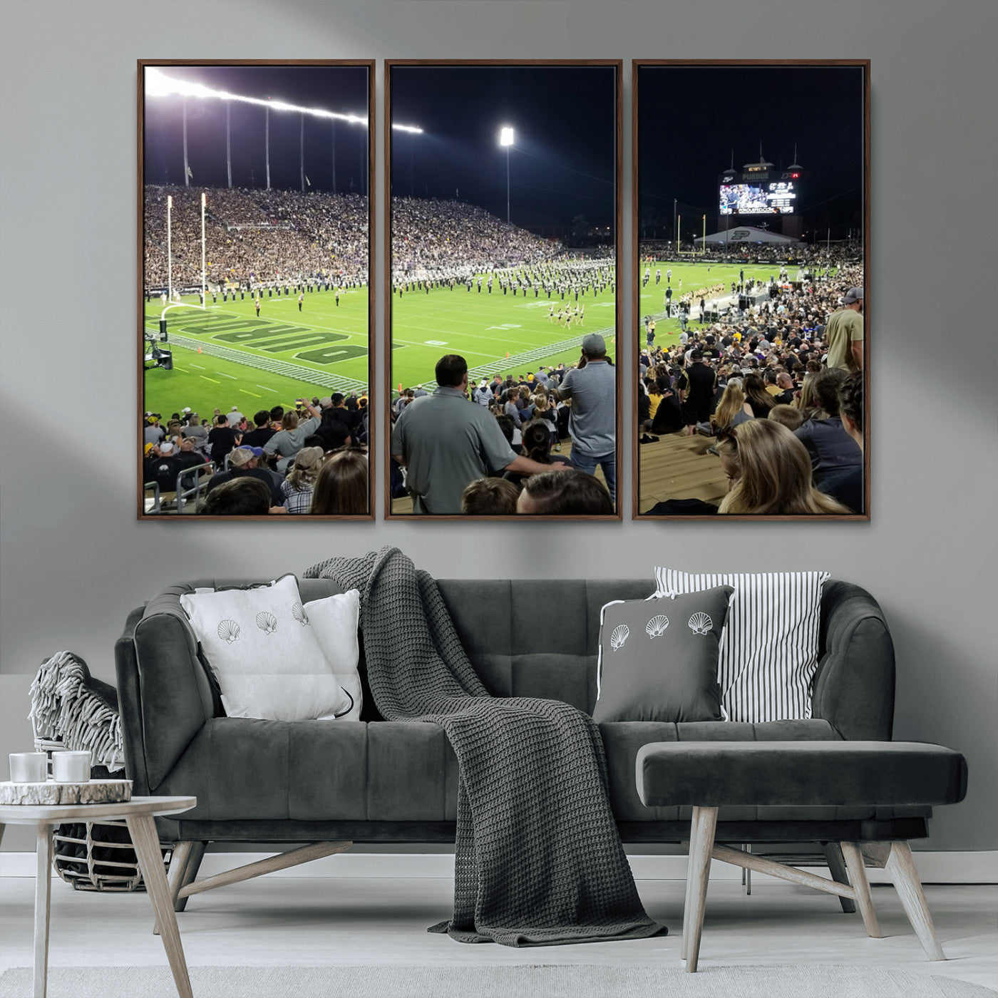 MGV-FC-48X32-3P - Purdue University Boilermakers Football Team Print - West Lafayette Ross-Ade Stadium Wall Art Canvas