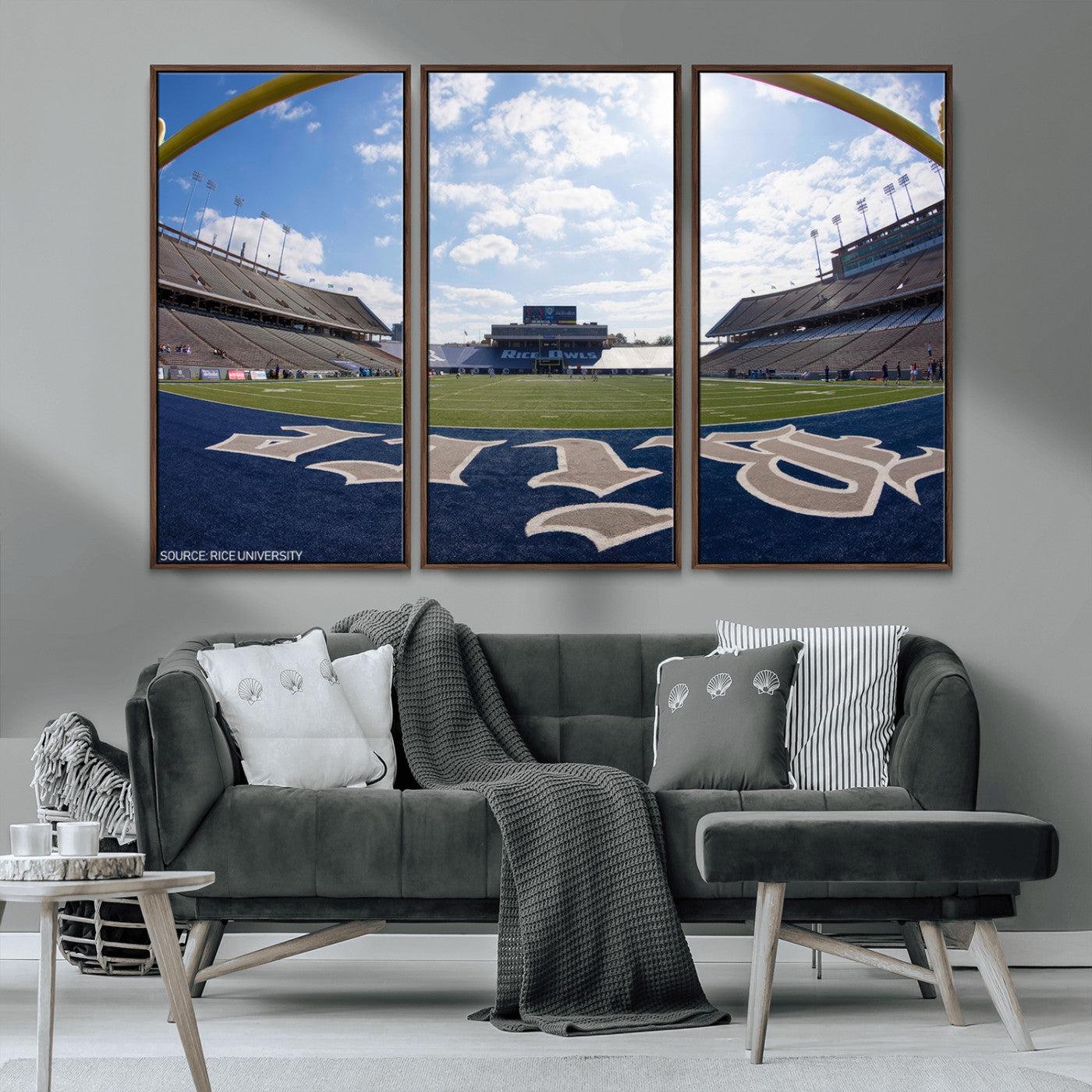 MGV-FC-48X32-3P - Rice University Owls Football Team Print - Houston Rice Stadium Wall Art Canvas Print