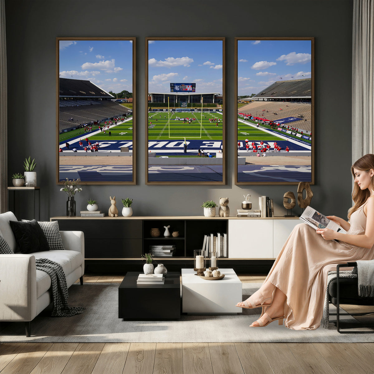 92248-MGV-CV-36X24 - Rice University Owls Football Team Print, Houston Rice Stadium