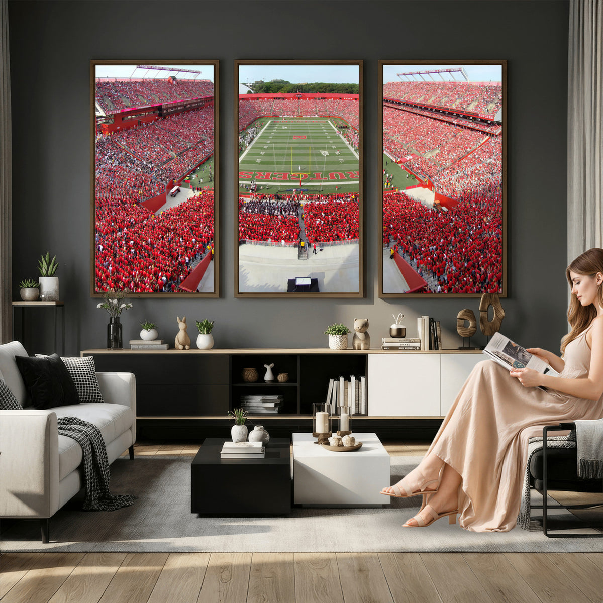 90818-PAN-FL-20X10 - Rutgers Scarlet Knights Football Team Print - Piscataway SHI Stadium Wall Art Canvas Print