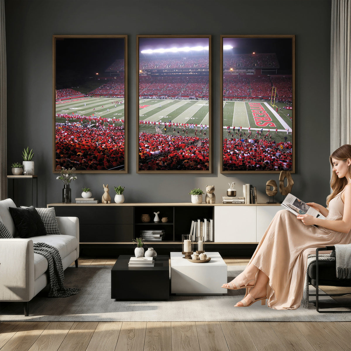53225-PAN-FL-20X10 - Rutgers University Scarlet Knights Football Team Print - Piscataway SHI Stadium Wall Art Canvas