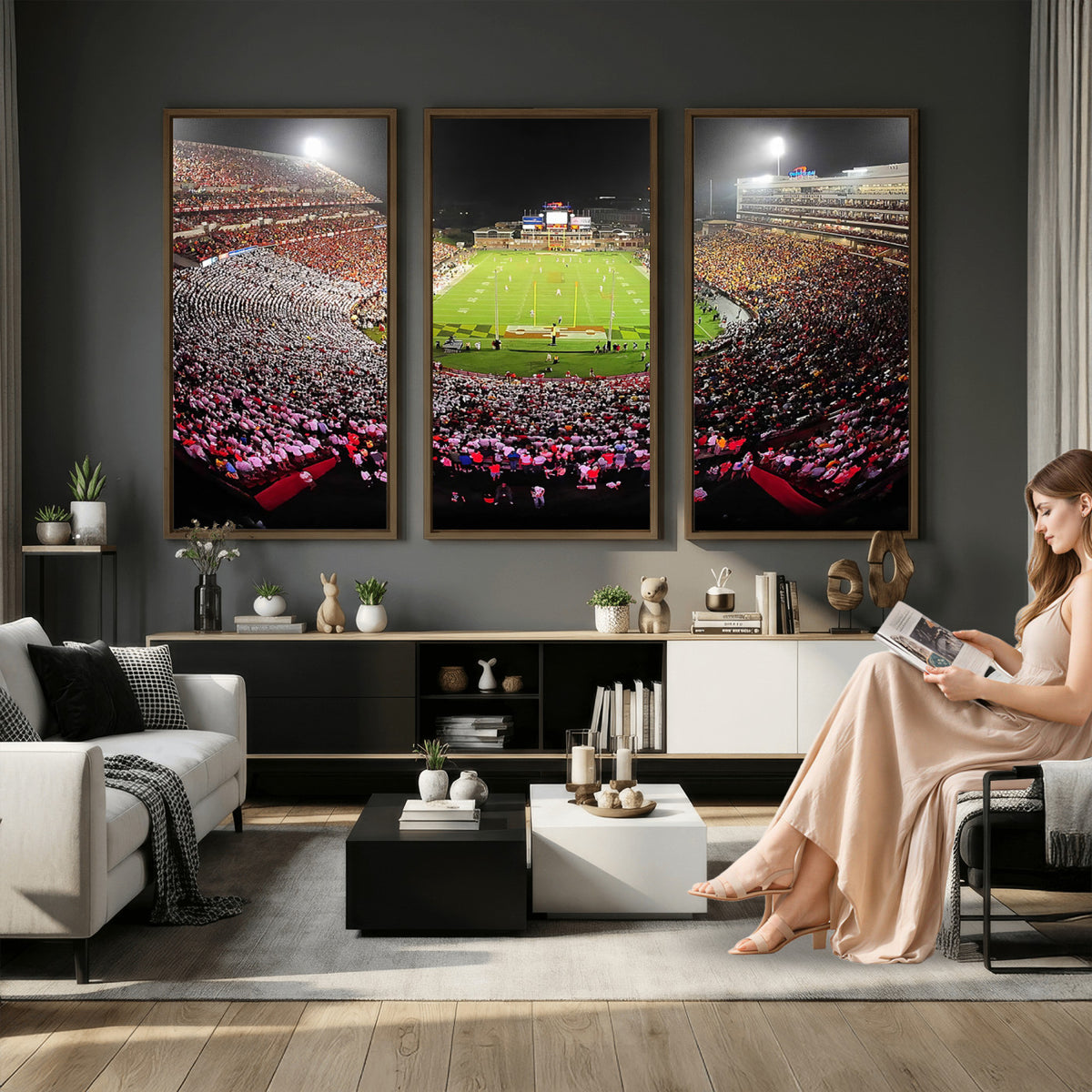 12091-PAN-FL-20X10 - University of Maryland Terrapins Football Team Print - College Park SECU Stadium Wall Art Canvas