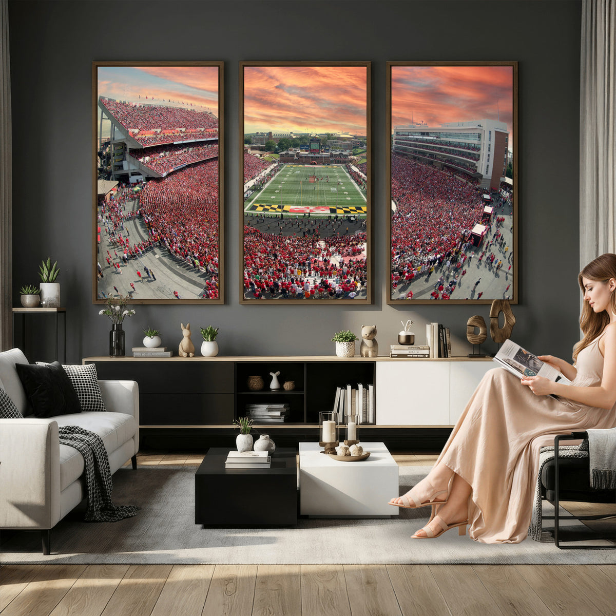24140-PAN-FL-20X10 - University of Maryland Terrapins Football Team Print - College Park SECU Stadium Wall Art Canvas