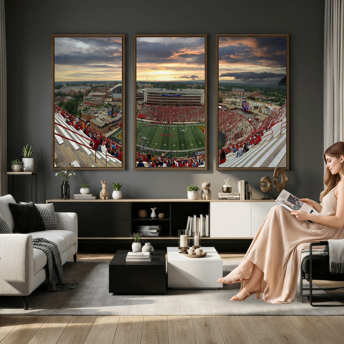 29993-PAN-FL-20X10 - University of Maryland Terrapins Football Team Print - College Park SECU Stadium Wall Art Canvas