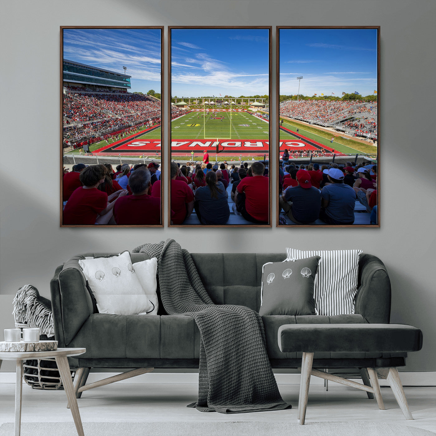 MGV-FC-48X32-3P - Ball State Cardinals Football Team Print - Muncie Scheumann Stadium Wall Art Canvas Print