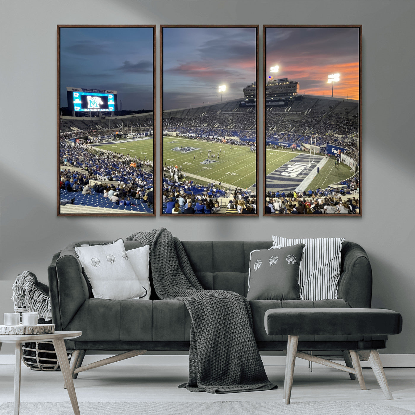 MGV-FC-48X32-3P - Memphis Tigers Football Team Print - Memphis Simmons Bank Liberty Stadium Wall Art Canvas Print