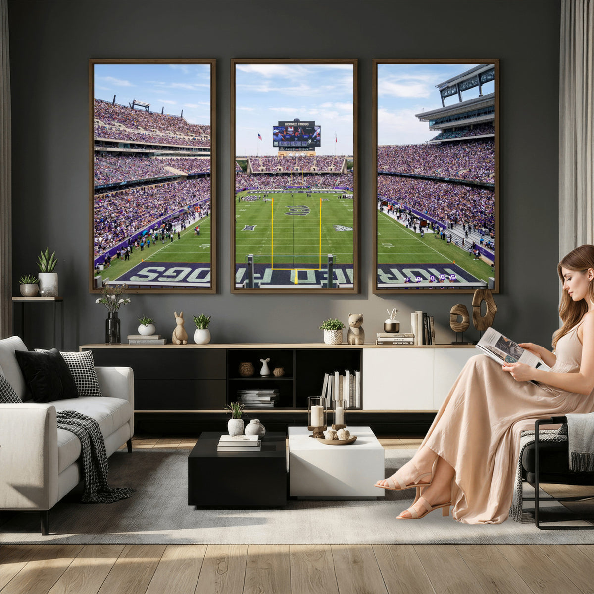 27650-PAN-FL-20X10 - TCU Horned Frogs Football Team Print - Fort Worth Amon G. Carter Stadium Wall Art Canvas Print