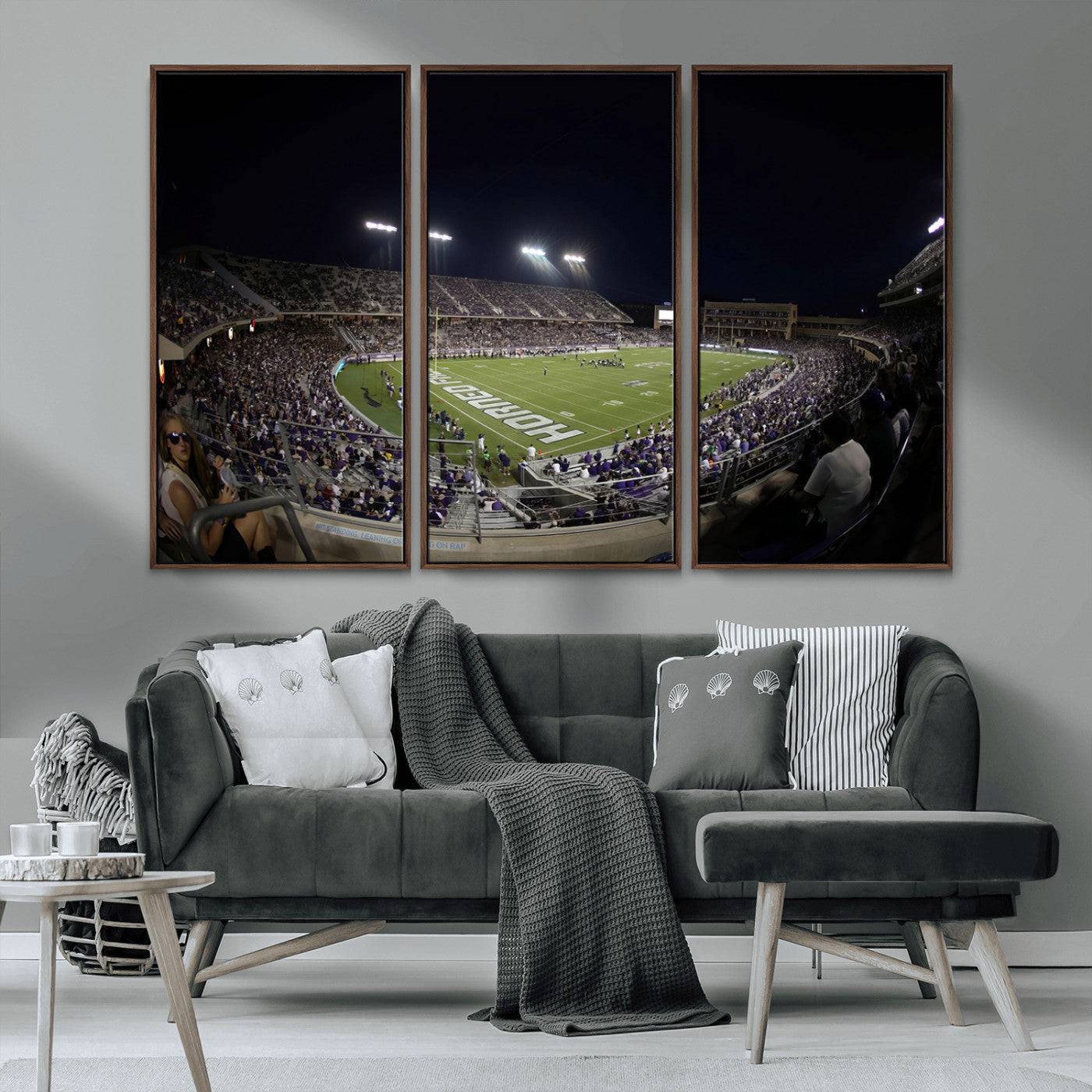 MGV-FC-48X32-3P - TCU Horned Frogs Football Team Print - Fort Worth Amon G. Carter Stadium Wall Art Canvas Print.