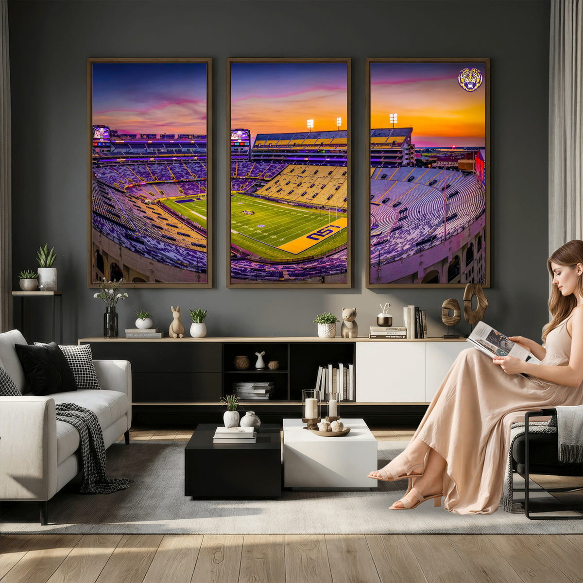 93538-MGV-CV-36X24 - The Louisiana State University Tigers Football Team Print, Framed and Ready to Hang Stadium Print