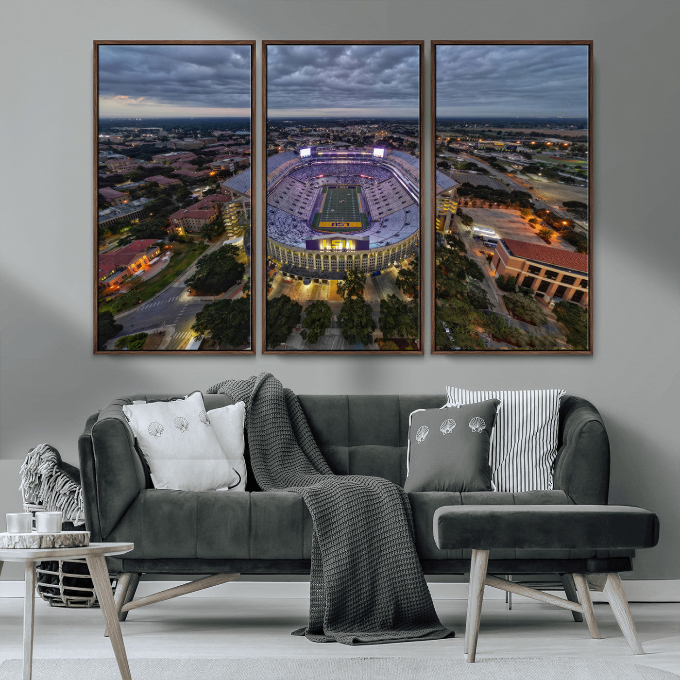 MGV-FC-48X32-3P - The Louisiana State University Tigers Football Team Print - Baton Rouge Tiger Stadium Wall Art