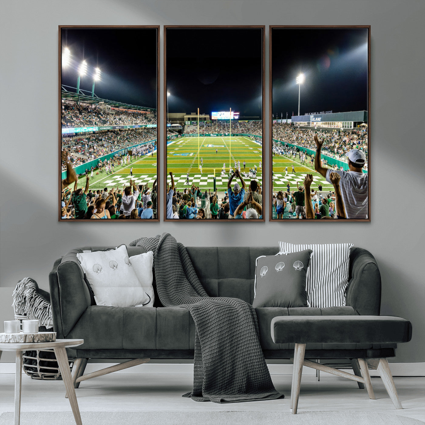 MGV-FC-48X32-3P - The Tulane University Green Wave Football Team Print - New Orleans Yulman Stadium Wall Art Canvas