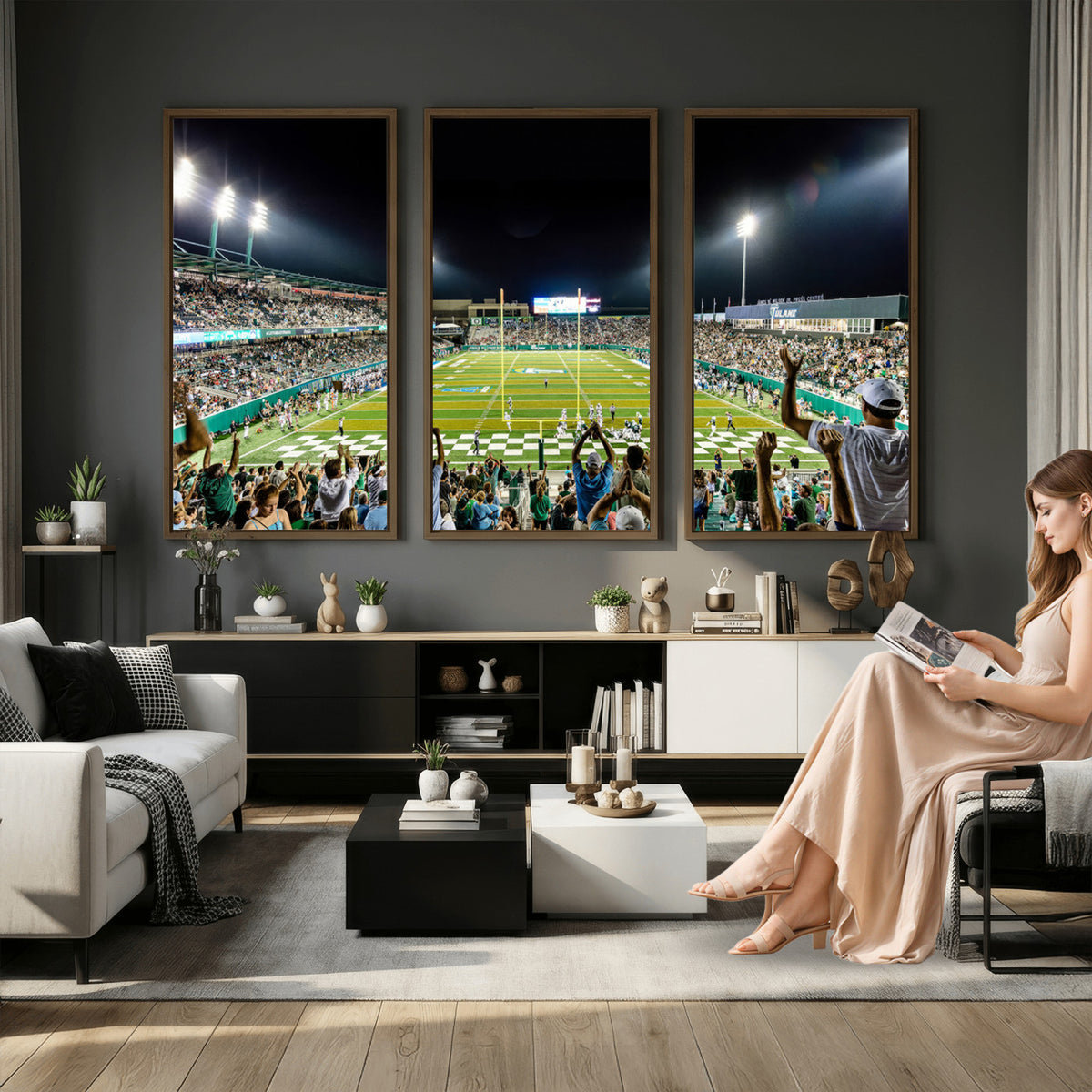 56448-MGV-CV-36X24 - The Tulane University Green Wave Football Team Print, New Orleans Yulman Stadium