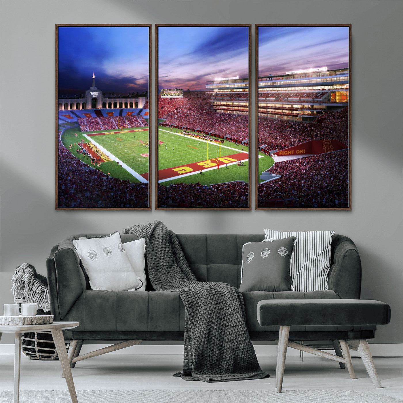 MGV-FC-48X32-3P - The University of Southern California USC Trojans Football Team Print - Los Angeles Memorial