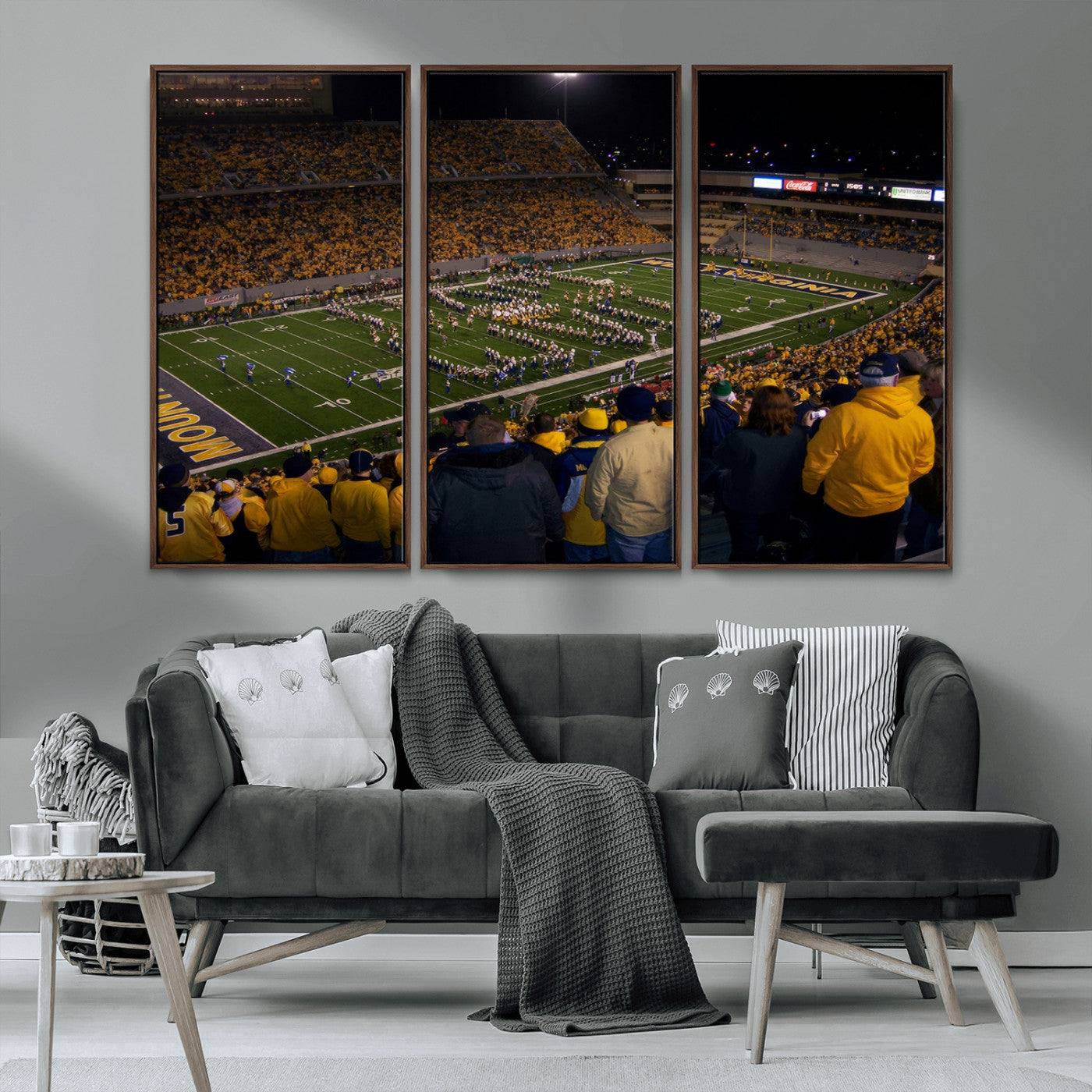 MGV-FC-48X32-3P - West Virginia Uni Mountaineers Football Team Print - Milan Puskar Stadium Canvas Print Wall Art,
