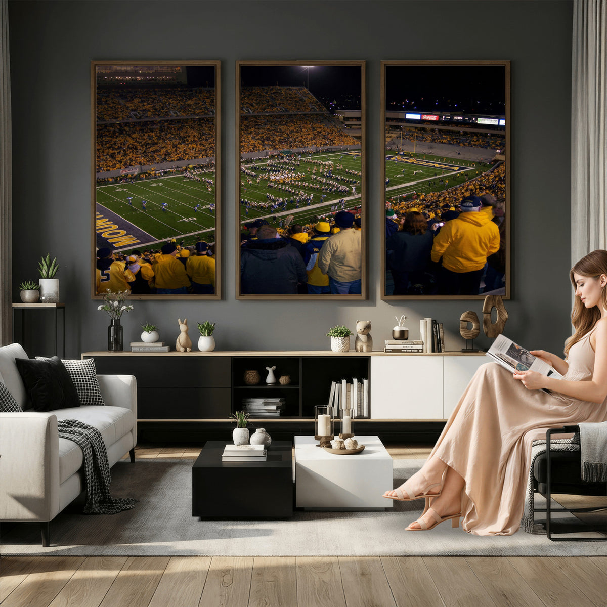58154-MGV-CV-36X24 - West Virginia University Mountaineers Football Team Print, Milan Puskar Stadium, Morgantown