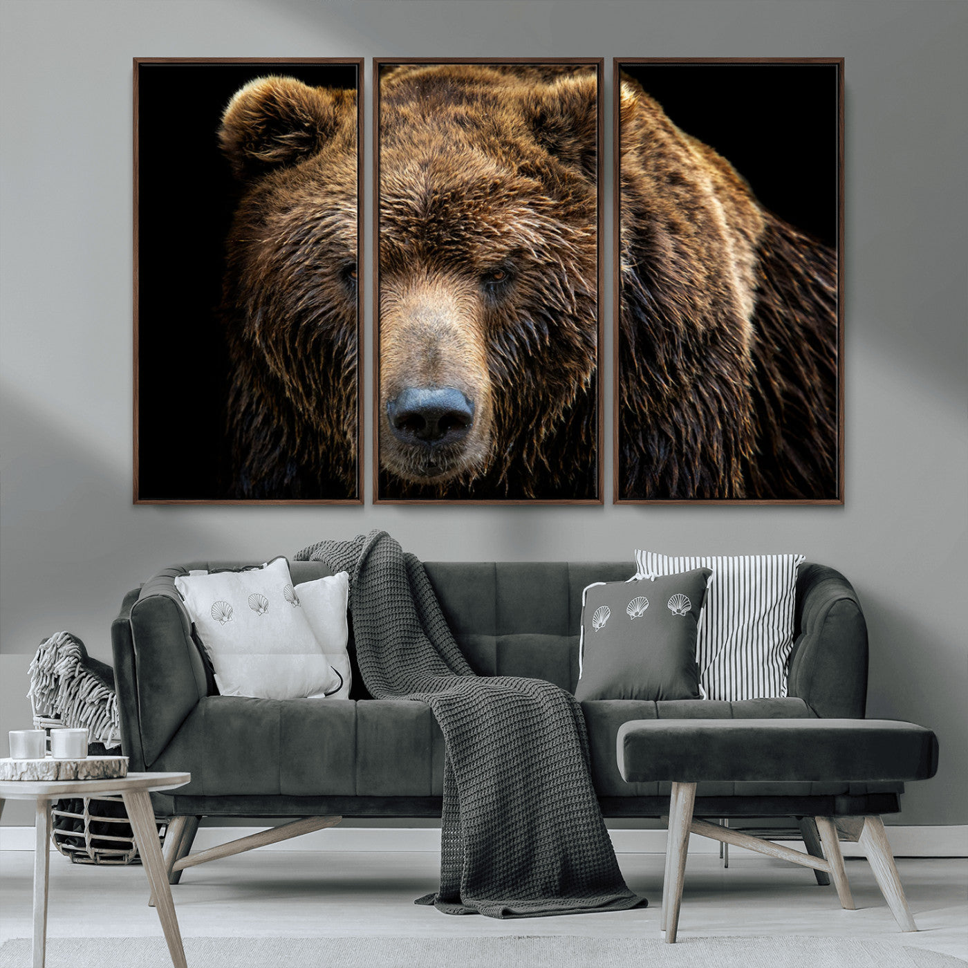 MGV-FC-48X32-3P - Grizzly Brown Bear Canvas Wall Art, Wildlife Animal Canvas Artwork Bear Print, Bear Wall Art Print,