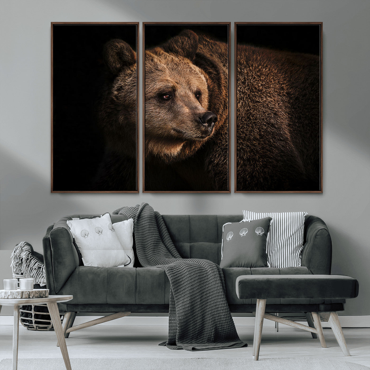 MGV-FC-48X32-3P - Wild Grizzly 399 Bear Canvas Wall Art Print, Bear Animal Canvas Artwork Print, Black Bear Wall Art