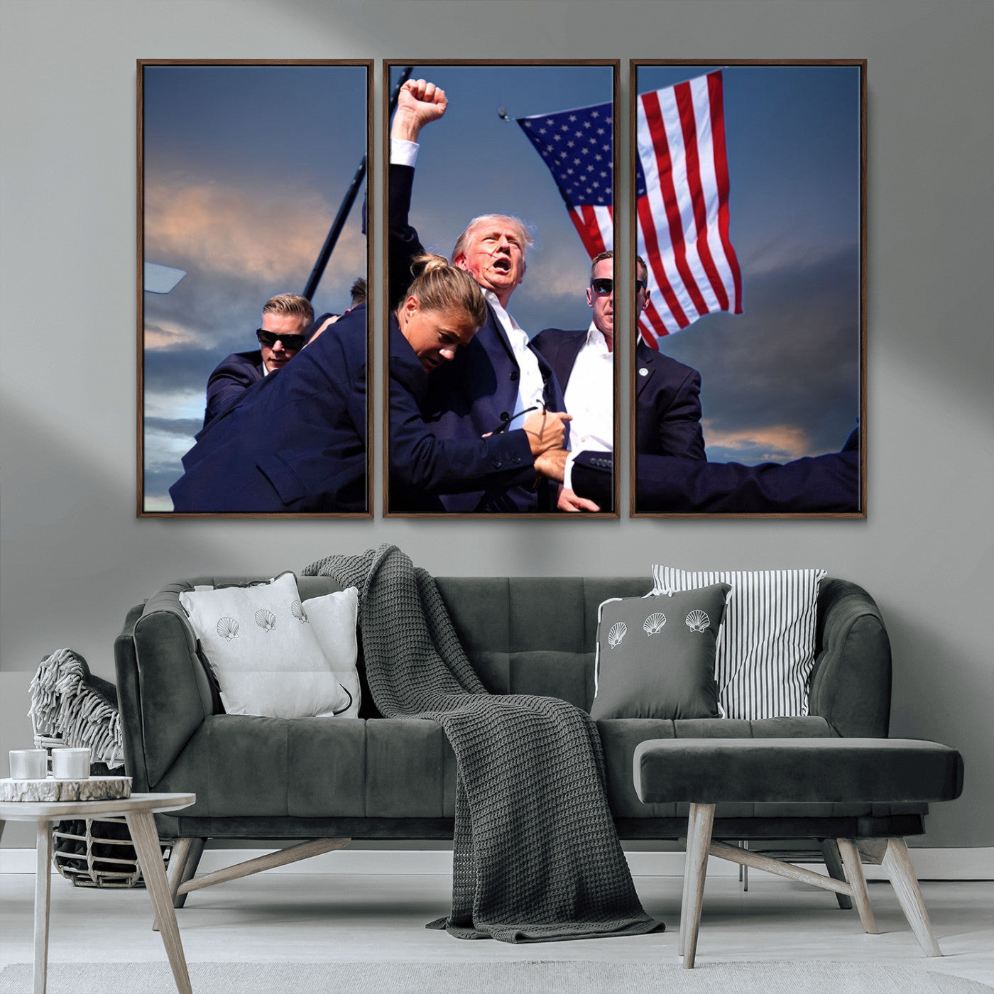 MGV-FC-48X32-3P - Donald Trump Assassination Attempt Wall Art Print, Trump Historic Footage - Iconic Reaction by Trump