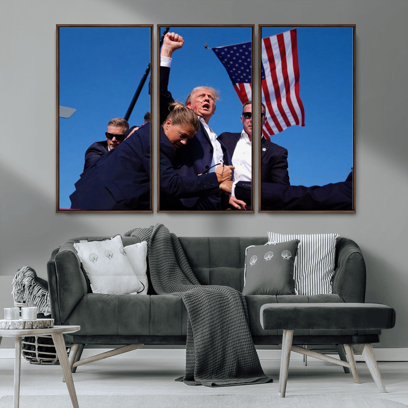 MGV-FC-48X32-3P - Donald Trump Assassination Attempt Wall Art Print, Trump Historic Footage - Iconic Reaction by Trump