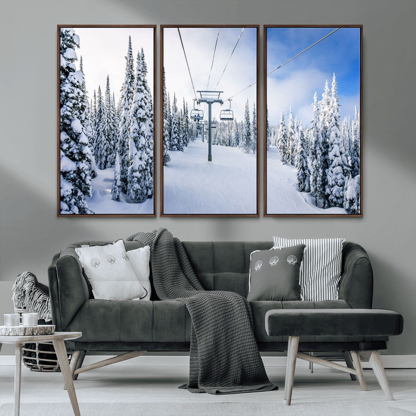 MGV-FC-48X32-3P - Winter Ski Lift Wall Art Print - Landscape Wall Art | Snowy Mountain Adventure | Perfect for Cabin
