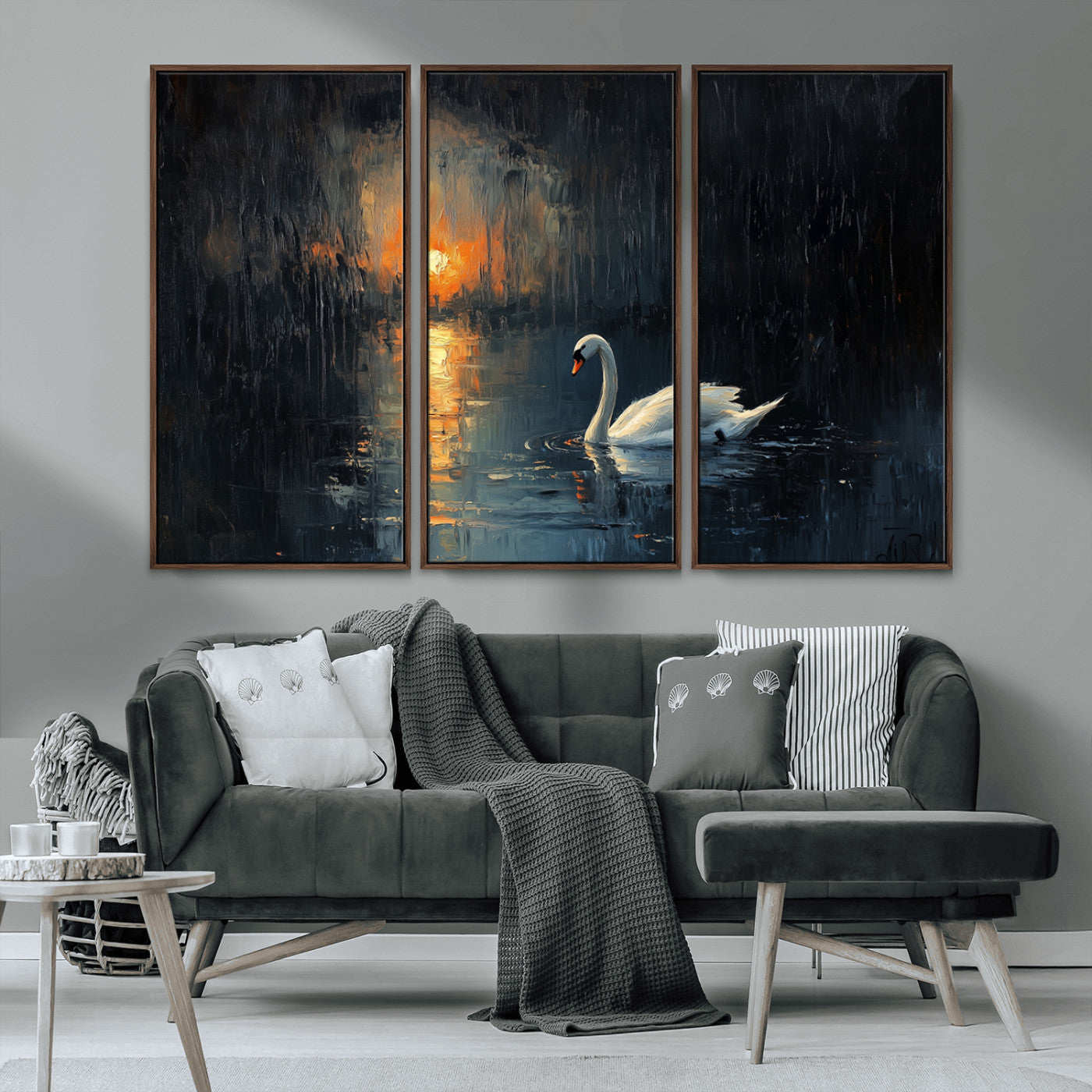 MGV-FC-48X32-3P - Abstract Swan on Water Wall Art Canvas Print - Elegant Nature Scene for Modern Home Decor