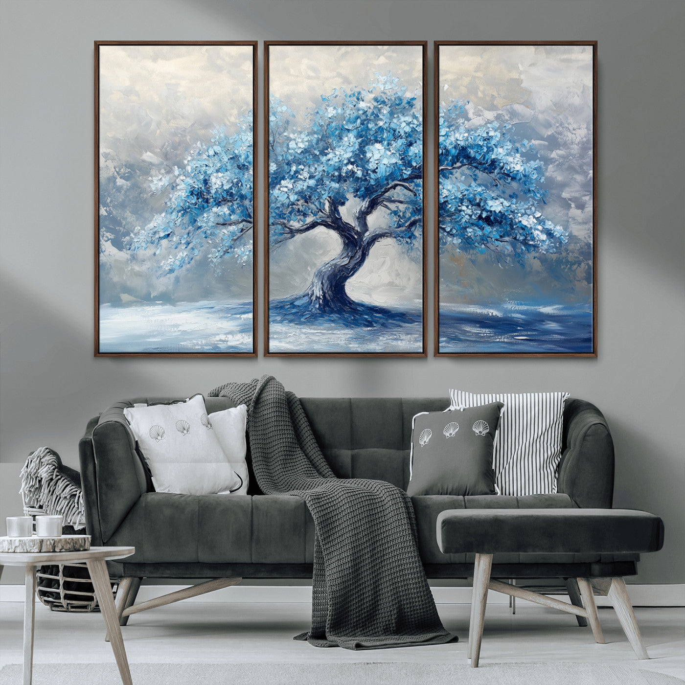 MGV-FC-48X32-3P - Abstract Blue Tree Art Canvas Print, Majestic Tree Wall Art Print for Farmhouse Decor