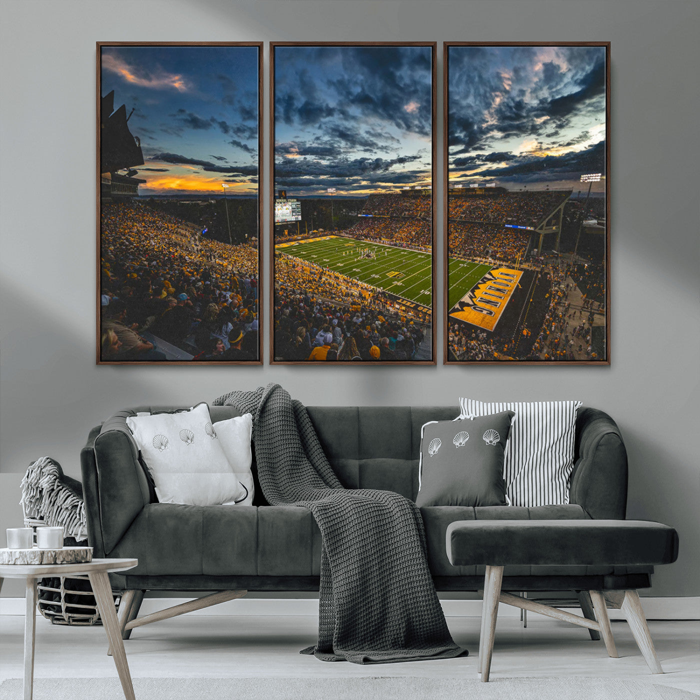 MGV-FC-48X32-3P - University of Wyoming Cowboys Football Team Print - Laramie War Memorial Stadium Wall Art Canvas