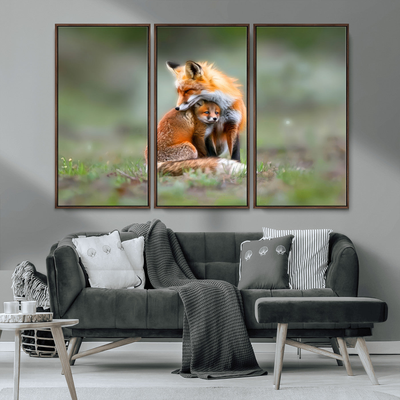 MGV-FC-48X32-3P - Heartwarming Fox and Baby Cub Wall Art | Ready to Hang Canvas Print of Foxes in Nature | Perfect for