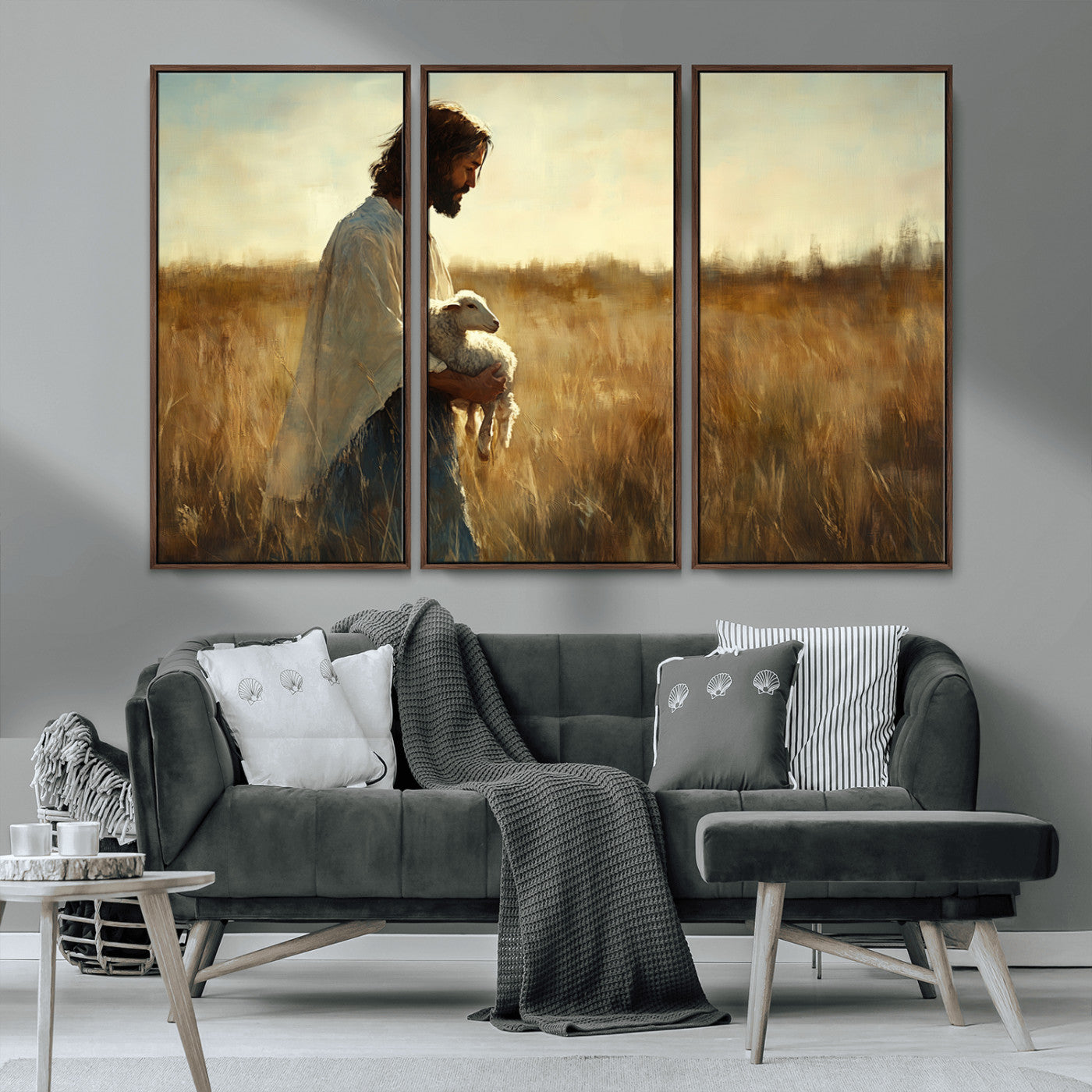 MGV-FC-48X32-3P - Jesus the Good Shepherd Wall Art Canvas Print - Inspirational Christian Religious Print for Prayer