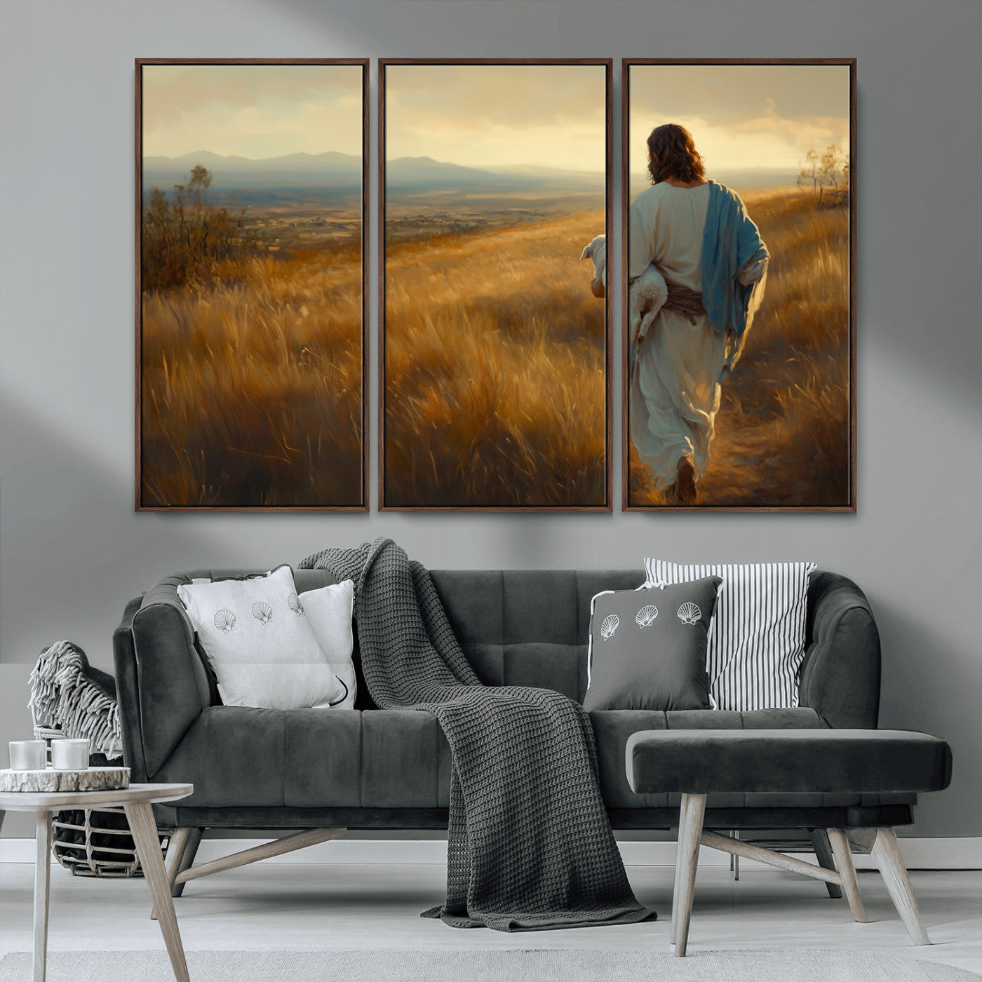 MGV-FC-48X32-3P - Jesus the Good Shepherd Wall Art Canvas Print - Inspirational Christian Religious Print for Prayer