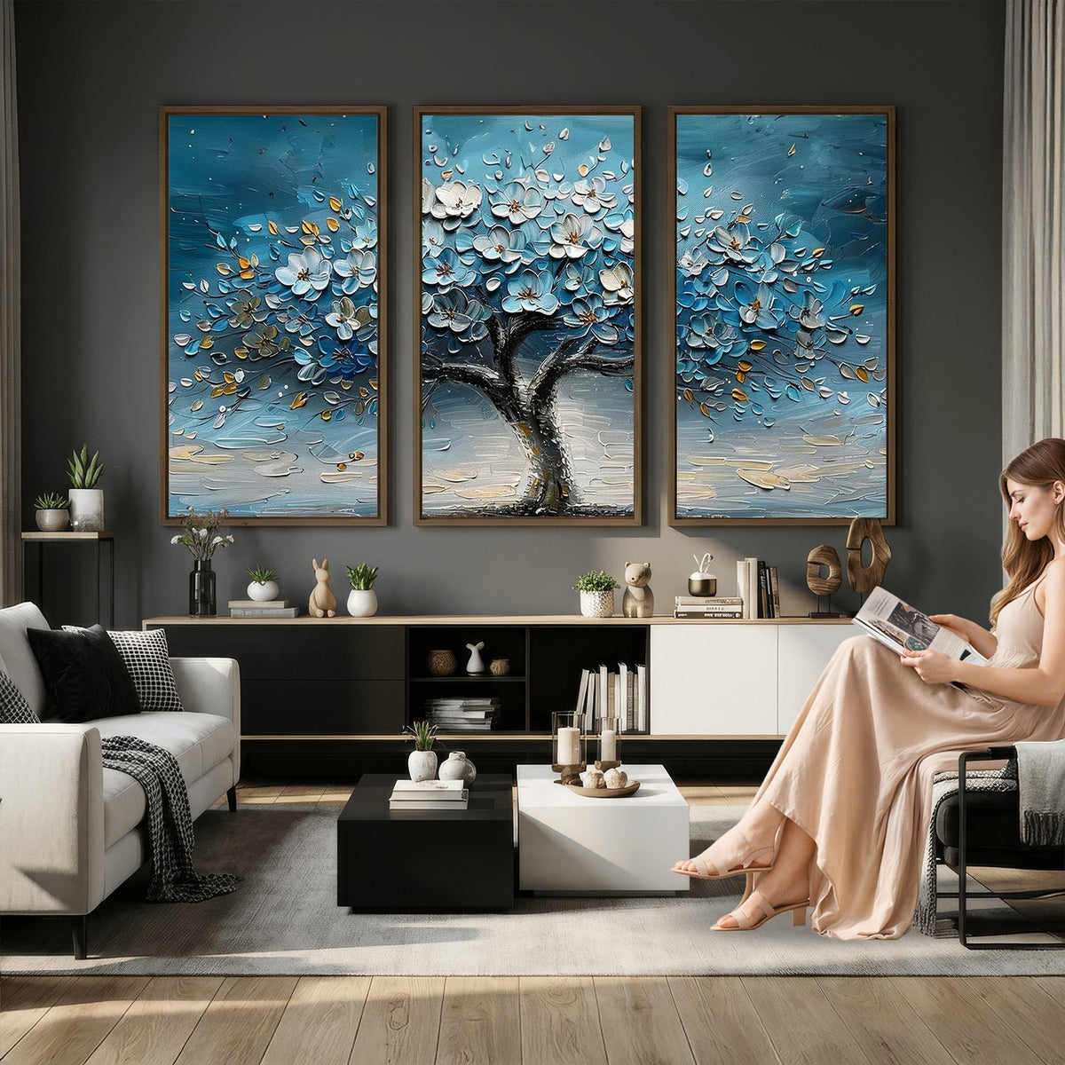 24109-_Poster-30x20 - Abstract Blooming Tree Wall Art Canvas Print, Floral Modern Home Decor