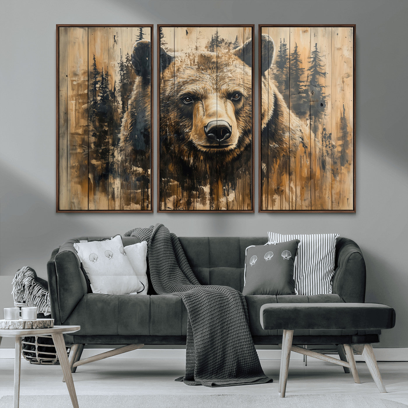 MGV-FC-48X32-3P - Majestic Grizzly 399 Bear Wall Art | 3-Panel Rustic Canvas Print for Living Room, Office, or Cabin