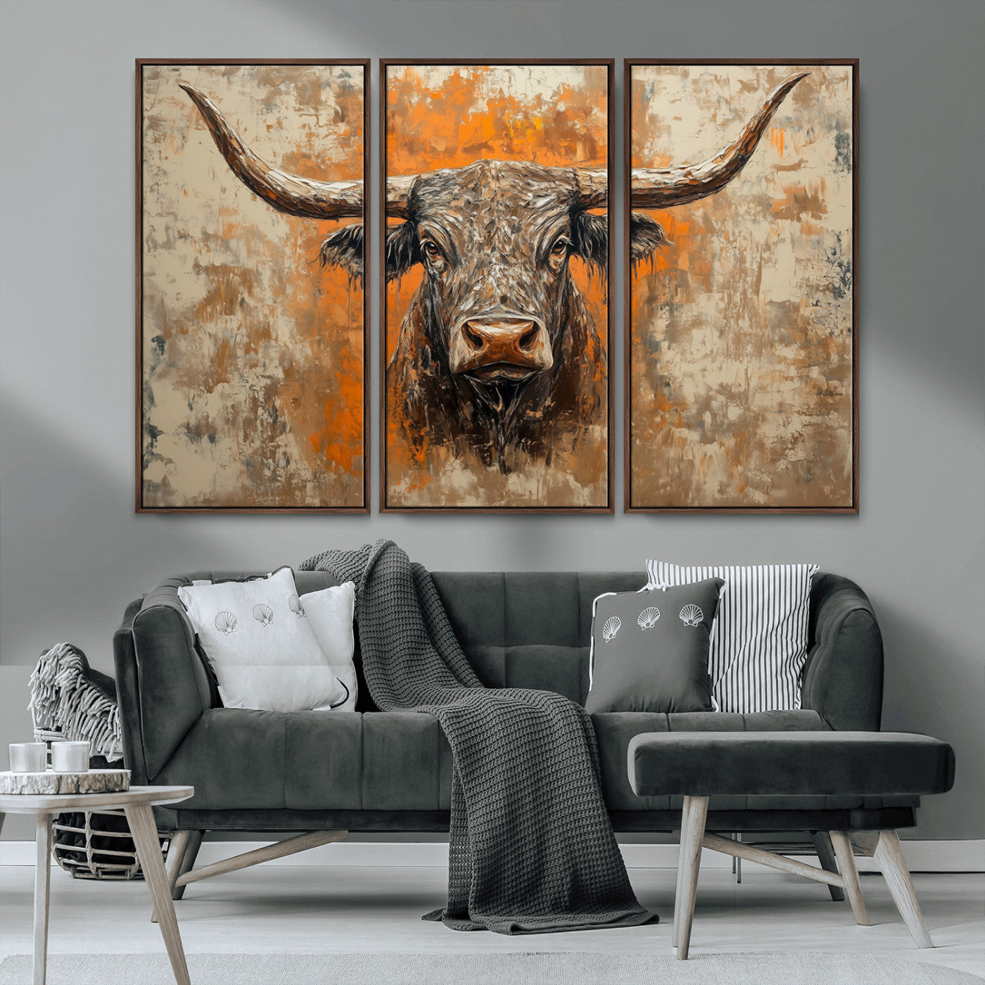 MGV-FC-48X32-3P - Abstract Cow Longhorn Bull Wall Art Canvas Print - Rustic Texas Western Cattle Artwork