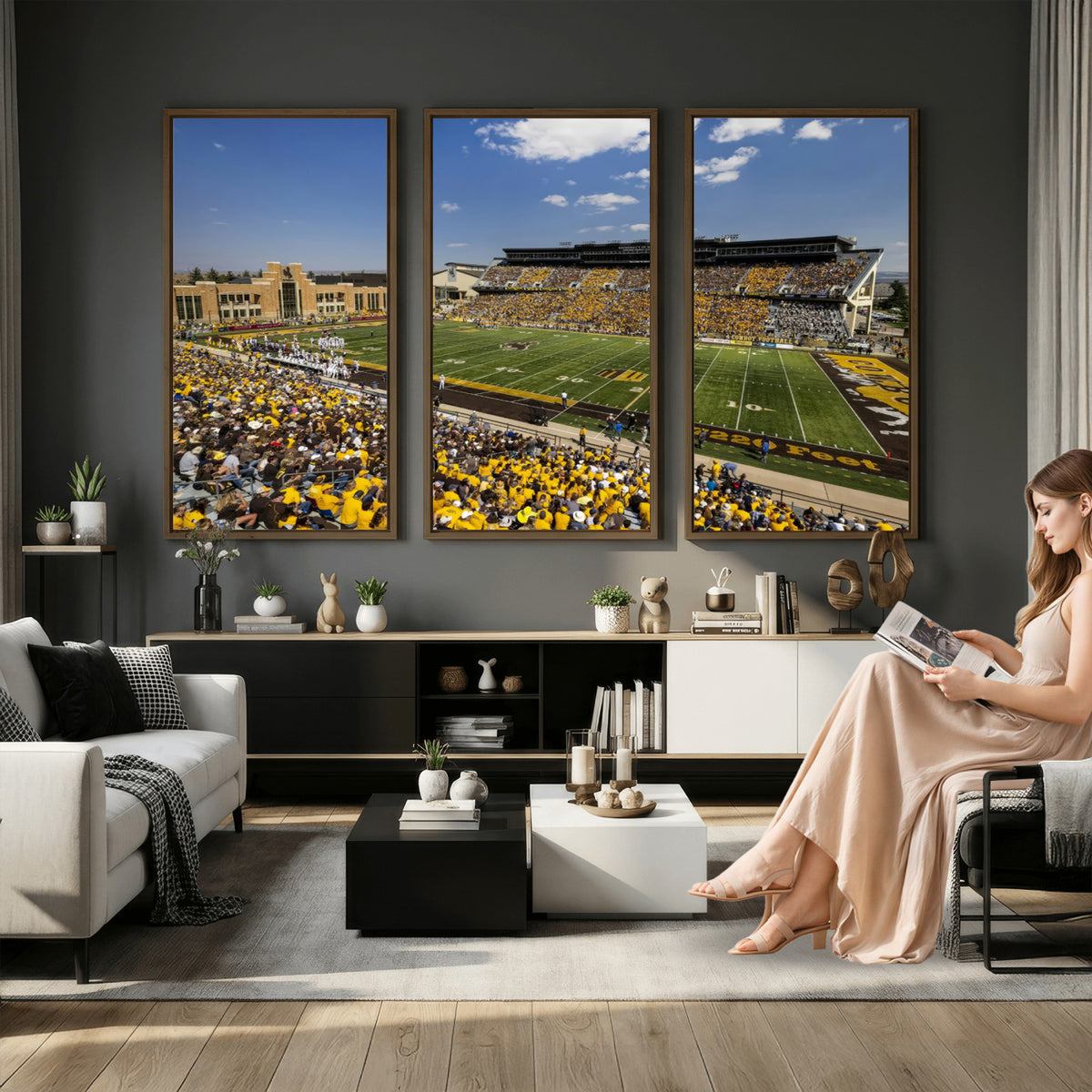 75112-MGV-CV-36X24 - University of Wyoming Cowboys Football Team Print, Laramie, Home Bar Wall Decor