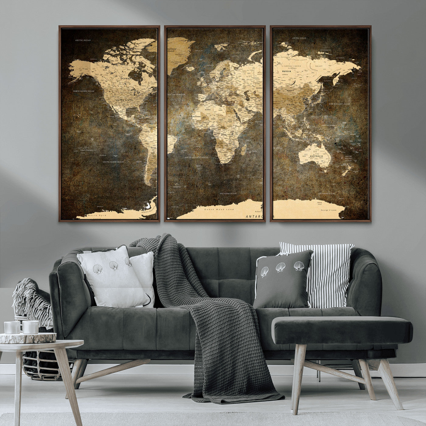 MGV-FC-48X32-3P - Push Pin World Map Canvas Print – Framed Wall Art for Couples to Track Their Travels – Anniversary