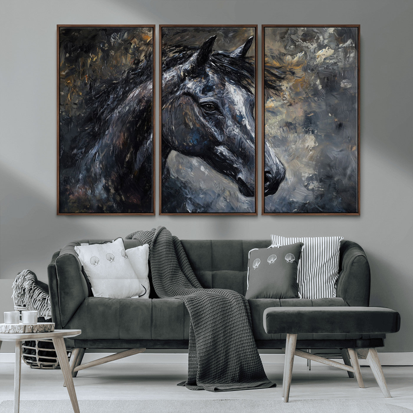 MGV-FC-48X32-3P - Large Abstract Horse Wall Art Canvas Print | Farmhouse Wall Decor | Rustic Horse Art | Western Cabin