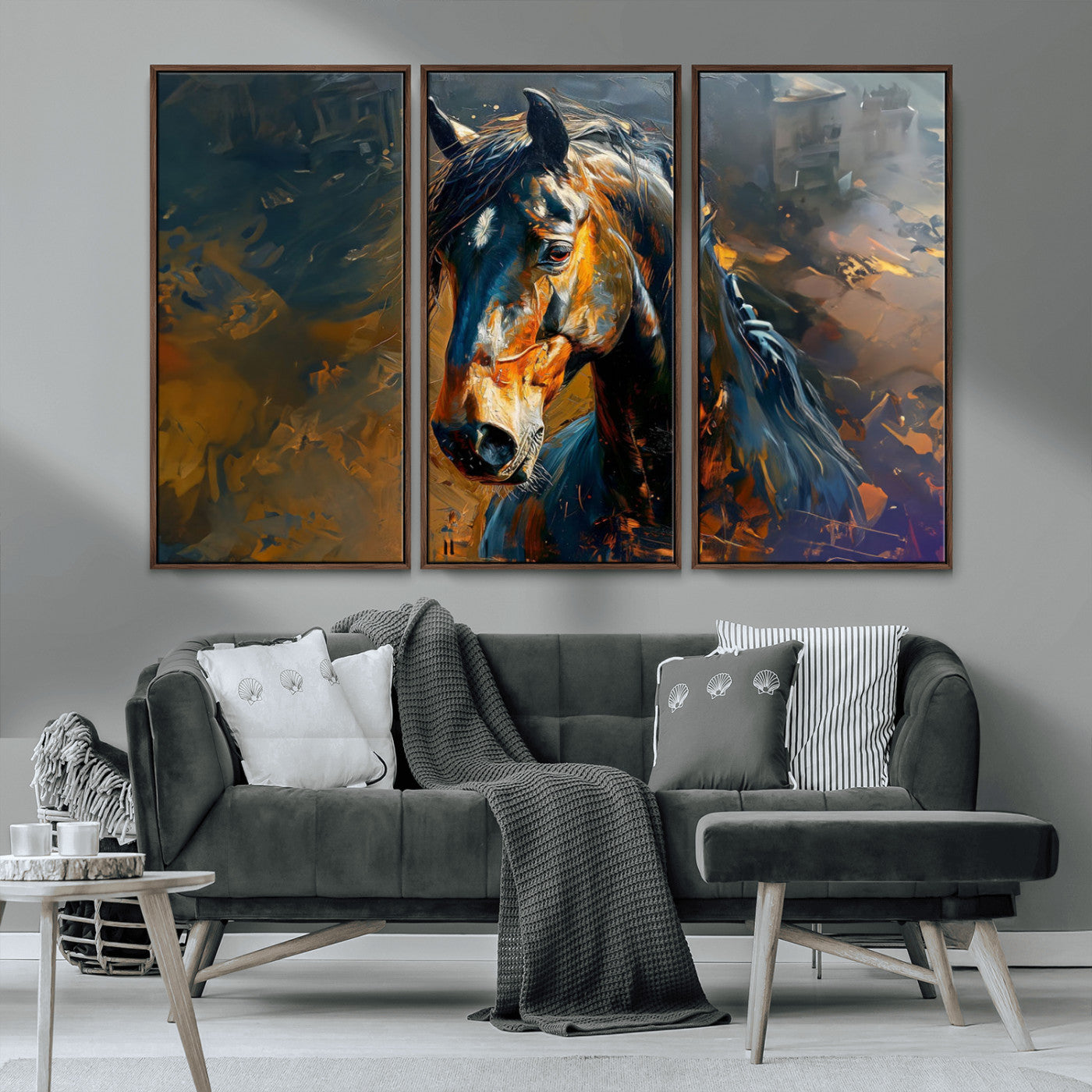 MGV-FC-48X32-3P - Abstract Horse Wall Art Canvas Print | Farmhouse Wall Decor | Western Cabin Art | Rustic Horse Decor